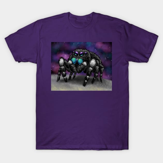 Bold Jumping Spider in Space T-Shirt by RJKpoyp